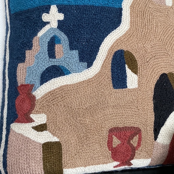 Vtg 90’s Handmade needle wool crafted Cushion Greek scenery art Size 15.5”x15.5” - Picture 4 of 13